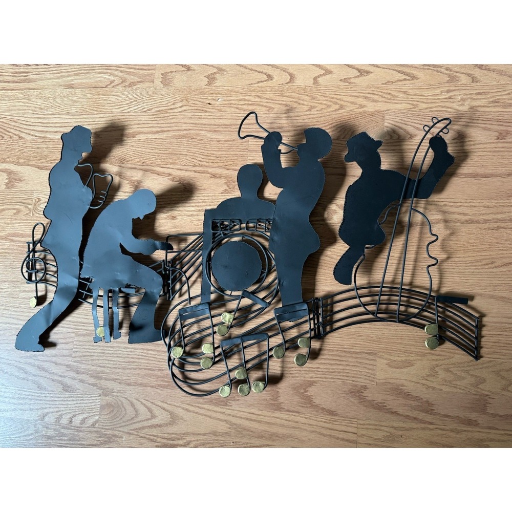 Large Metal Jazz Band Wall Art Sculpture Music Notes Silhouette Black Gold